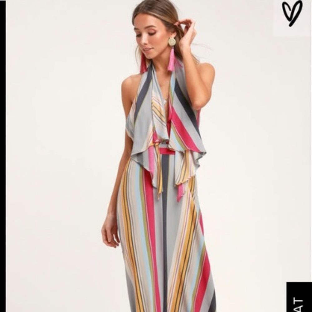 NWT Lulu's Esplanade Multi Striped Halter Dress